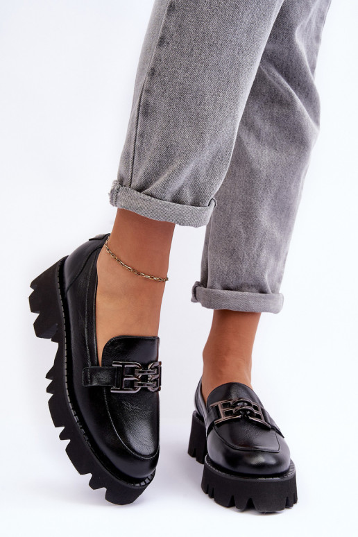 Feminino Pele sapato Mocassins com enfeites Laura Messi 2699 cor preta Feminino Pele sapato Mocassins com enfeites Laura Messi 2699 cor preta