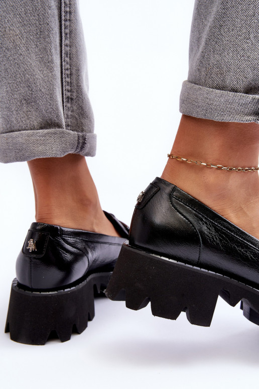 Feminino Pele sapato Mocassins com enfeites Laura Messi 2699 cor preta Feminino Pele sapato Mocassins com enfeites Laura Messi 2699 cor preta