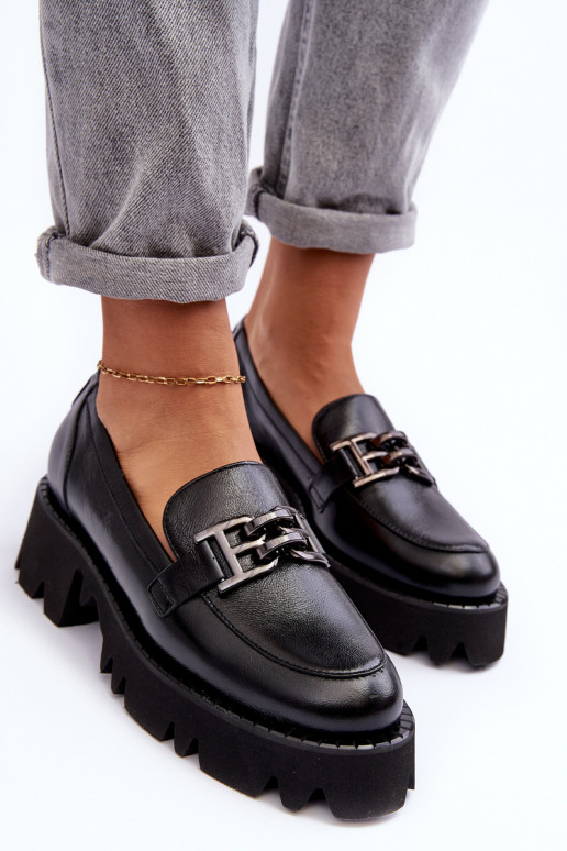 Feminino Pele sapato Mocassins com enfeites Laura Messi 2699 cor preta Feminino Pele sapato Mocassins com enfeites Laura Messi 2699 cor preta