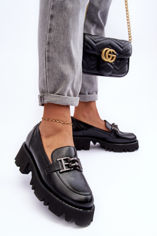 Feminino Pele sapato Mocassins com enfeites Laura Messi 2699 cor preta Feminino Pele sapato Mocassins com enfeites Laura Messi 2699 cor preta