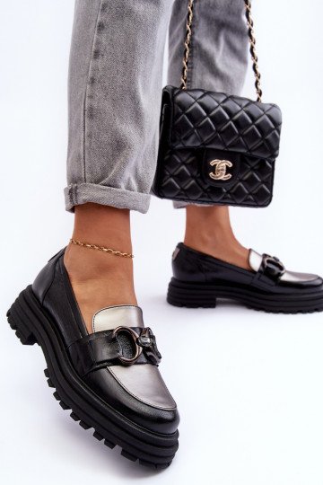 Botins de couro com sola maciça cor preta Elkiza