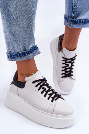 Feminino tênis Pele com uma plataforma Branco-cor preta Lemar 10150