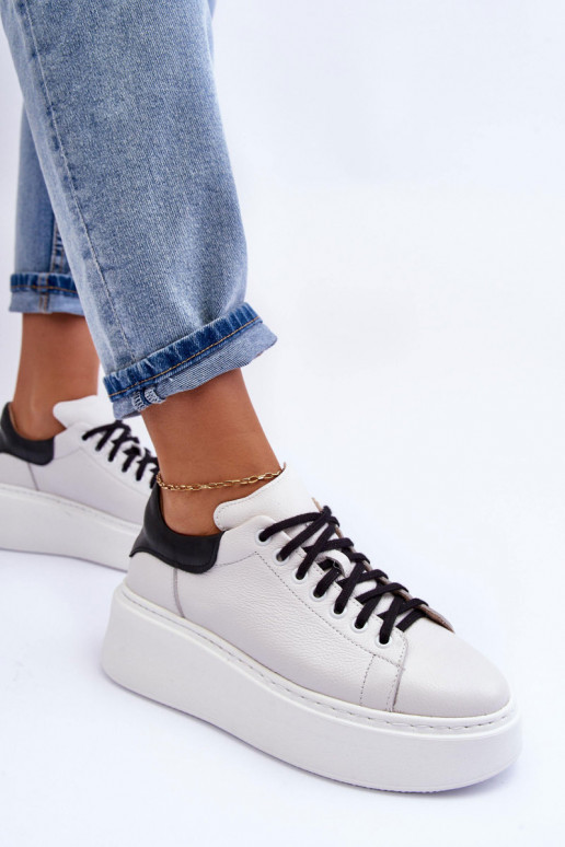 Feminino tênis Pele com uma plataforma Branco-cor preta Lemar 10150 Feminino tênis Pele com uma plataforma Branco-cor preta Lemar 10150