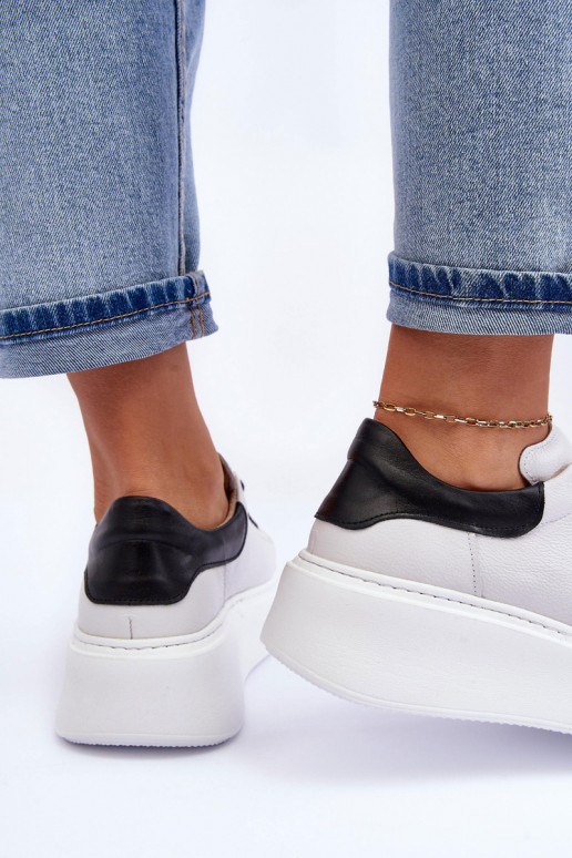 Feminino tênis Pele com uma plataforma Branco-cor preta Lemar 10150 Feminino tênis Pele com uma plataforma Branco-cor preta Lemar 10150