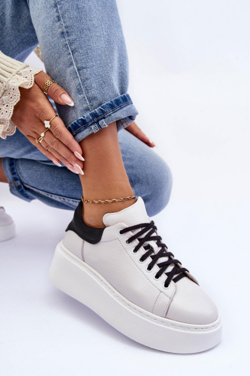 Feminino tênis Pele com uma plataforma Branco-cor preta Lemar 10150 Feminino tênis Pele com uma plataforma Branco-cor preta Lemar 10150