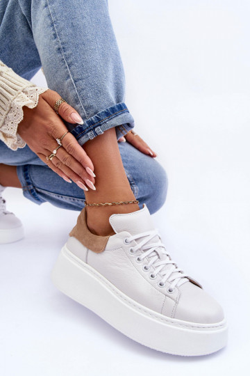 Feminino tênis Pele com uma plataforma cor branca Lemar 10150