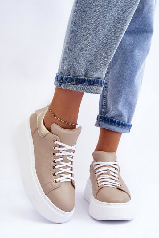 Feminino tênis Pele com uma plataforma bege Lemar 10150 Feminino tênis Pele com uma plataforma bege Lemar 10150