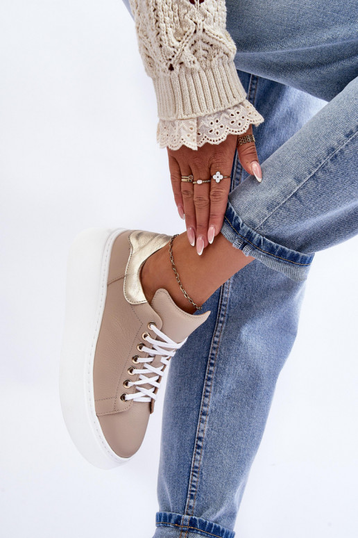 Feminino tênis Pele com uma plataforma bege Lemar 10150 Feminino tênis Pele com uma plataforma bege Lemar 10150