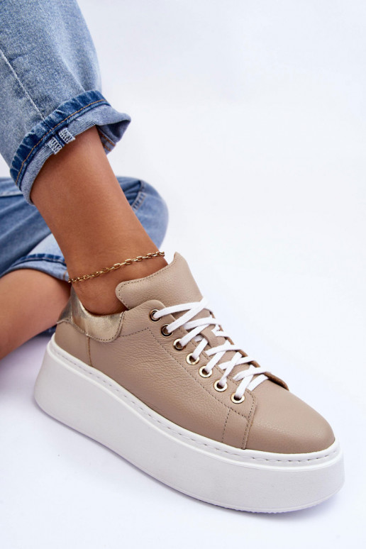 Feminino tênis Pele com uma plataforma bege Lemar 10150 Feminino tênis Pele com uma plataforma bege Lemar 10150
