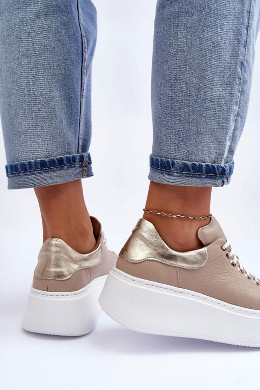 Feminino tênis Pele com uma plataforma bege Lemar 10150 Feminino tênis Pele com uma plataforma bege Lemar 10150