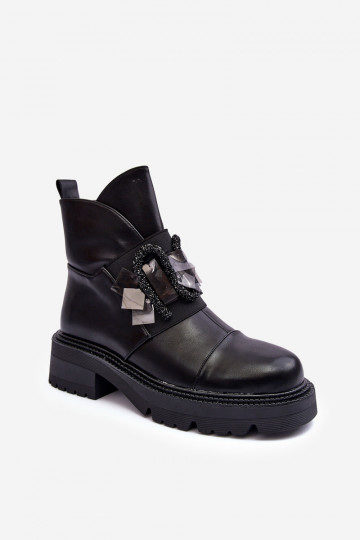 Pele Decorado Botas com salto largo e plataforma S.Barski MR870-46 cor preta
