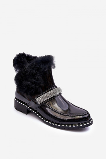 Baixo Botas com efeito verniz com um casaco de pele E decoração S.Barski MR870-74 cor preta