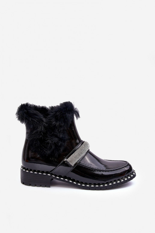 Baixo Botas com efeito verniz com um casaco de pele E decoração S.Barski MR870-74 cor preta Baixo Botas com efeito verniz com um casaco de pele E decoração S.Barski MR870-74 cor preta