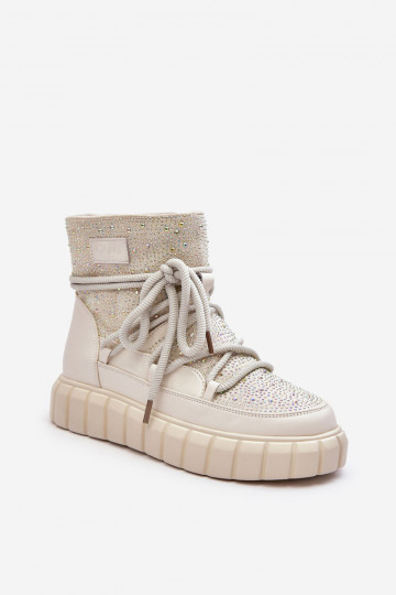 aquecimento Botas de neve Decorado Com strass GOE MM2N4081 bege