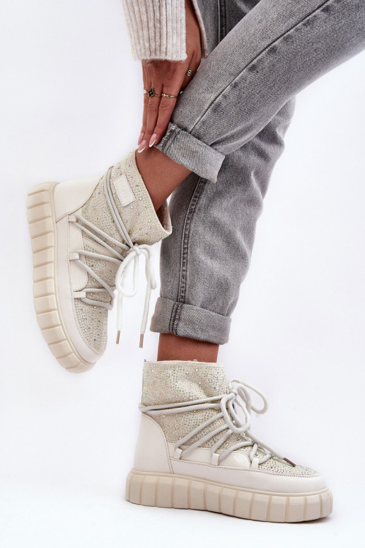 aquecimento Botas de neve Decorado Com strass GOE MM2N4081 bege aquecimento Botas de neve Decorado Com strass GOE MM2N4081 bege