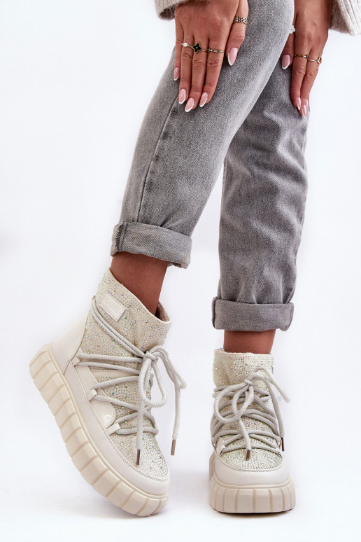 aquecimento Botas de neve Decorado Com strass GOE MM2N4081 bege aquecimento Botas de neve Decorado Com strass GOE MM2N4081 bege