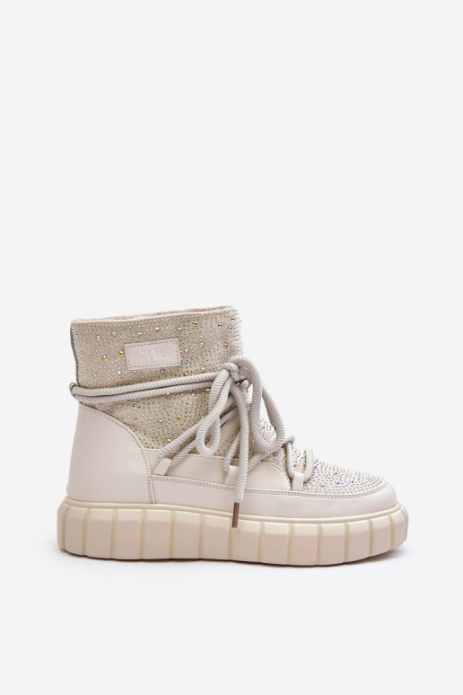 aquecimento Botas de neve Decorado Com strass GOE MM2N4081 bege aquecimento Botas de neve Decorado Com strass GOE MM2N4081 bege
