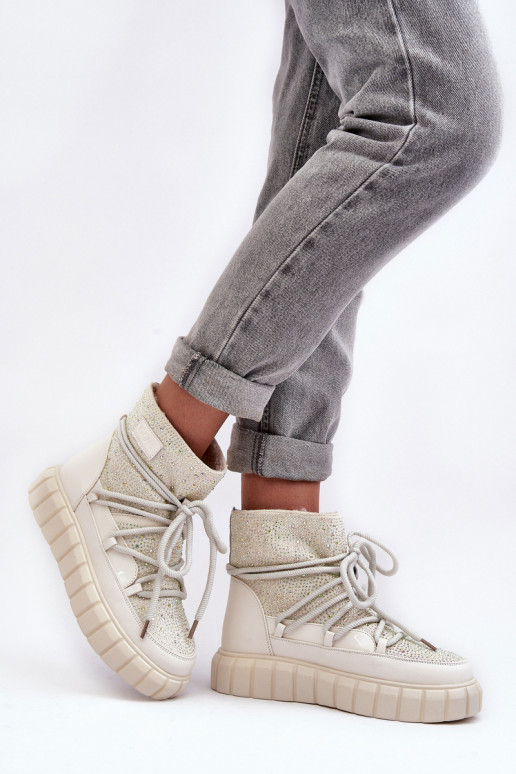 aquecimento Botas de neve Decorado Com strass GOE MM2N4081 bege aquecimento Botas de neve Decorado Com strass GOE MM2N4081 bege