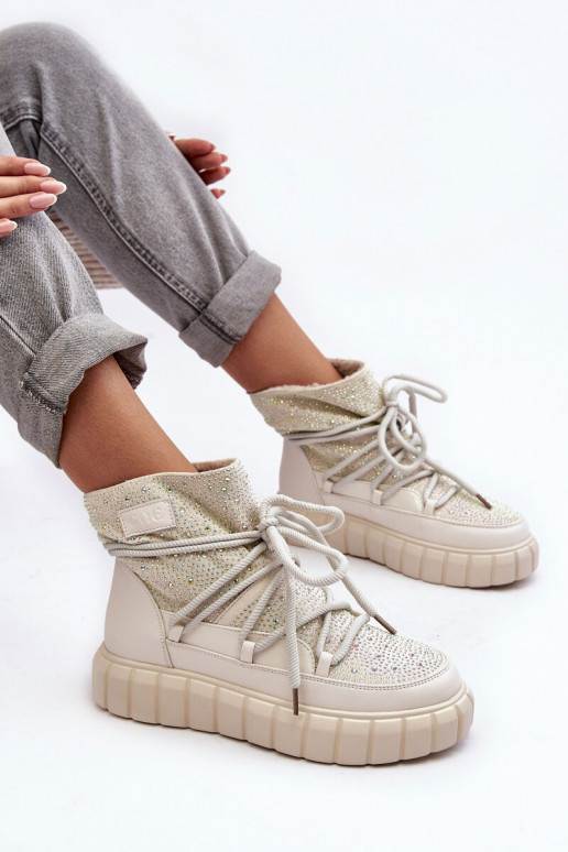 aquecimento Botas de neve Decorado Com strass GOE MM2N4081 bege aquecimento Botas de neve Decorado Com strass GOE MM2N4081 bege