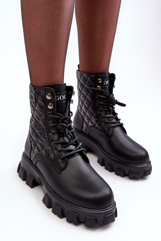 Pele Botins de trabalho com salto largo GOE MM2N4021 cor preta Pele Botins de trabalho com salto largo GOE MM2N4021 cor preta