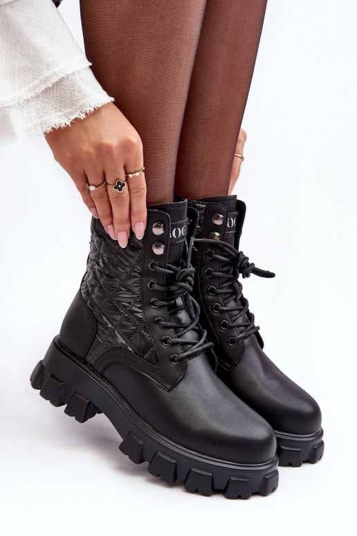 Pele Botins de trabalho com salto largo GOE MM2N4021 cor preta Pele Botins de trabalho com salto largo GOE MM2N4021 cor preta