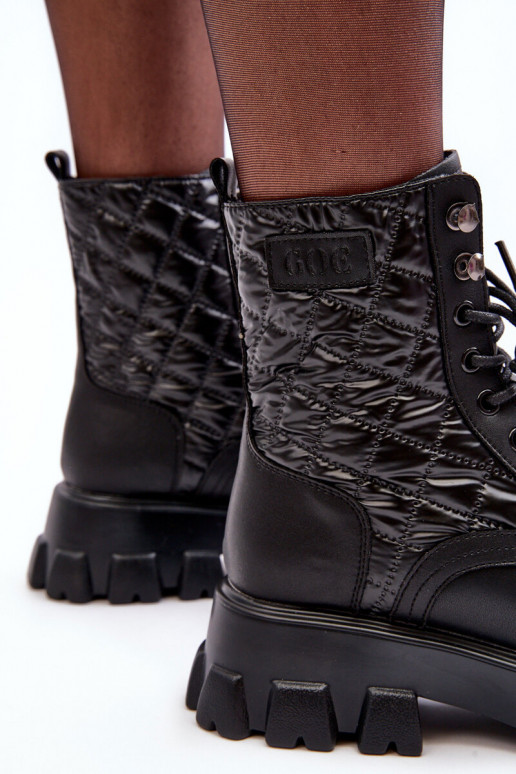 Pele Botins de trabalho com salto largo GOE MM2N4021 cor preta Pele Botins de trabalho com salto largo GOE MM2N4021 cor preta