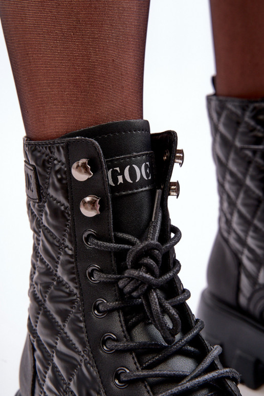 Pele Botins de trabalho com salto largo GOE MM2N4021 cor preta Pele Botins de trabalho com salto largo GOE MM2N4021 cor preta