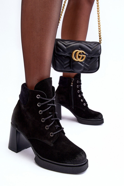 Botas de camurça com atacadores com salto cor preta Lemar Flomes Botas de camurça com atacadores com salto cor preta Lemar Flomes