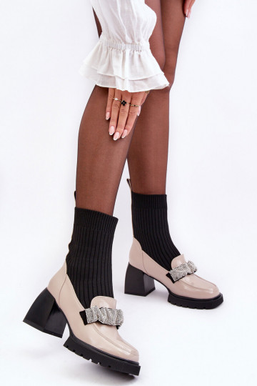 Botas femininas de cano curto tipo meia com saltos cor areia S.Barski MR870-41