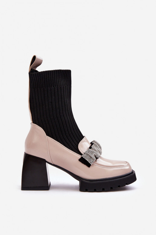 Botas femininas De Skarpet com salto bege S.Barski MR870-41 Botas femininas De Skarpet com salto bege S.Barski MR870-41