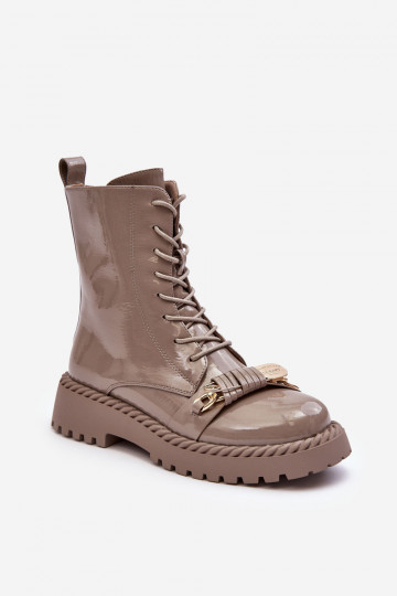 Feminino com efeito verniz Botins de trabalho com enfeites bege S.Barski MR870-67