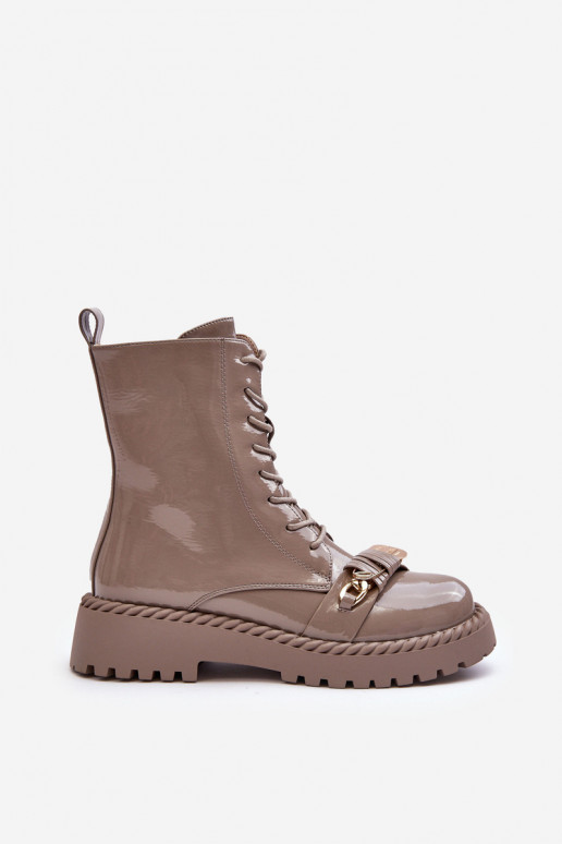 Feminino com efeito verniz Botins de trabalho com enfeites bege S.Barski MR870-67