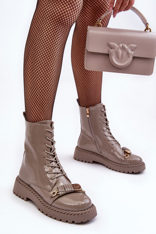 Feminino com efeito verniz Botins de trabalho com enfeites bege S.Barski MR870-67