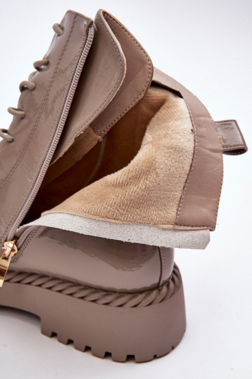 Feminino com efeito verniz Botins de trabalho com enfeites bege S.Barski MR870-67