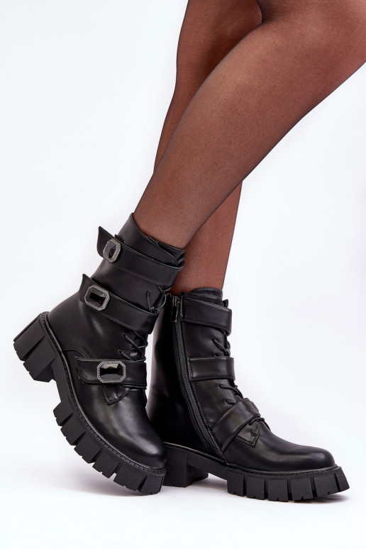 botas de montaria altas Botas femininas de couro natural cor preta S.Barski MR870-62