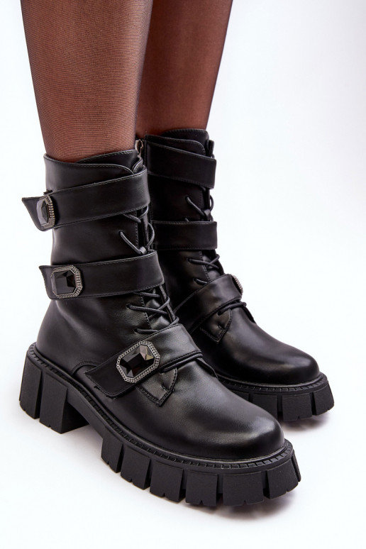 botas de montaria altas Botas femininas de couro natural cor preta S.Barski MR870-62