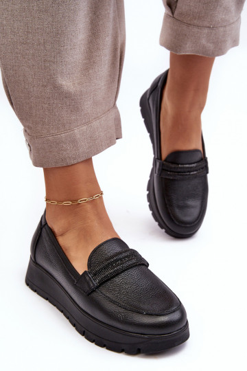 Pele sapato com uma plataforma com enfeites cor preta Lemar Lehira