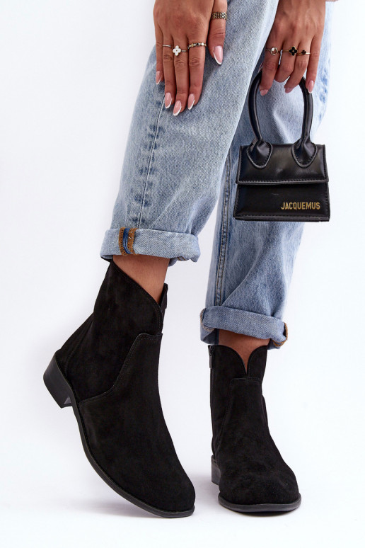 Sapatos de camurça Feminino com zíperes cor preta Nicole 2829