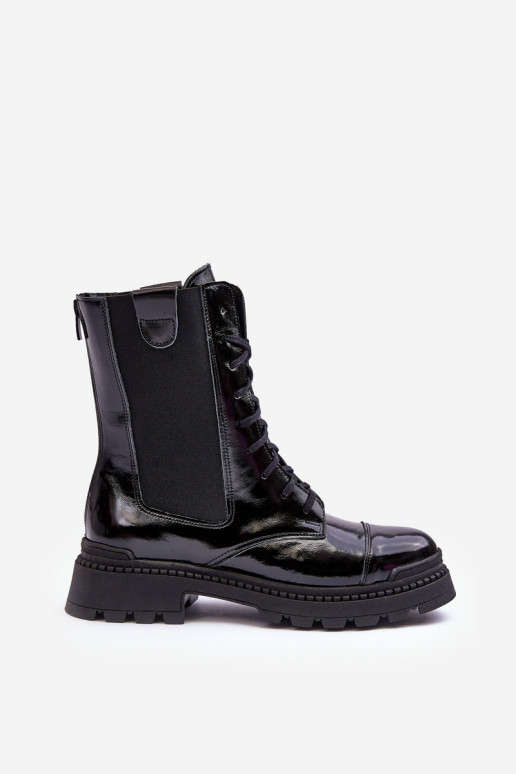 Pele Feminino Botins de trabalho com atacadores cor preta Nicole 2836