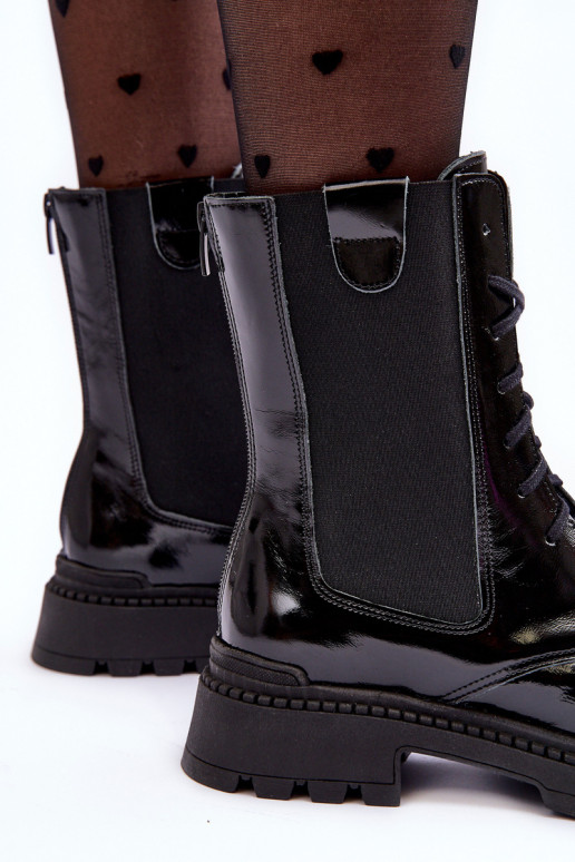 Pele Feminino Botins de trabalho com atacadores cor preta Nicole 2836