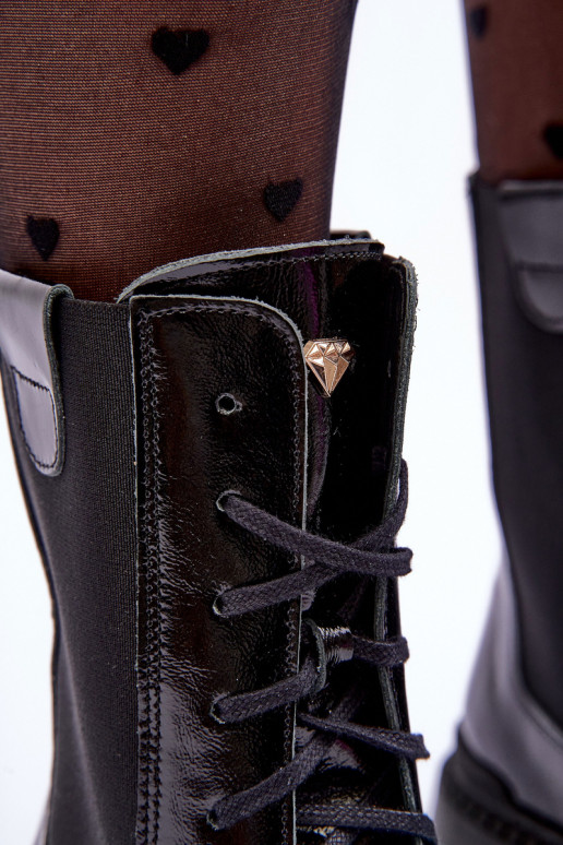 Pele Feminino Botins de trabalho com atacadores cor preta Nicole 2836