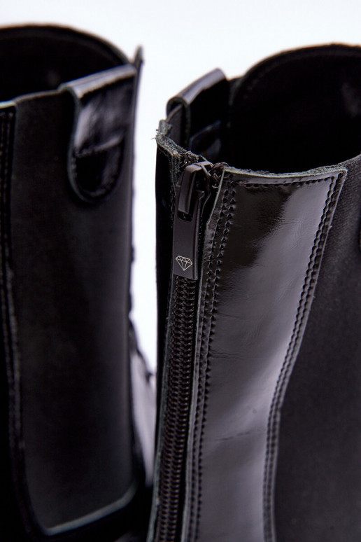 Pele Feminino Botins de trabalho com atacadores cor preta Nicole 2836