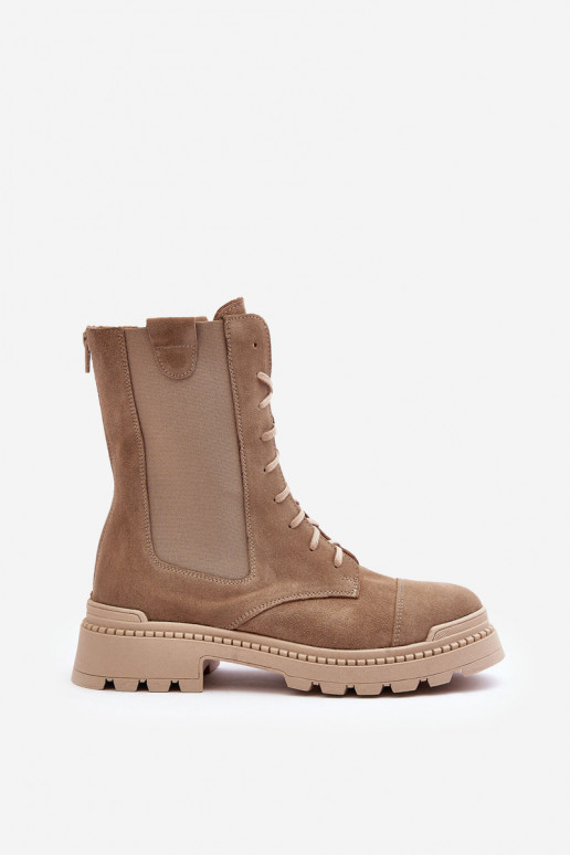 de camurça Feminino Botins de trabalho com atacadores bege Nicole 2836