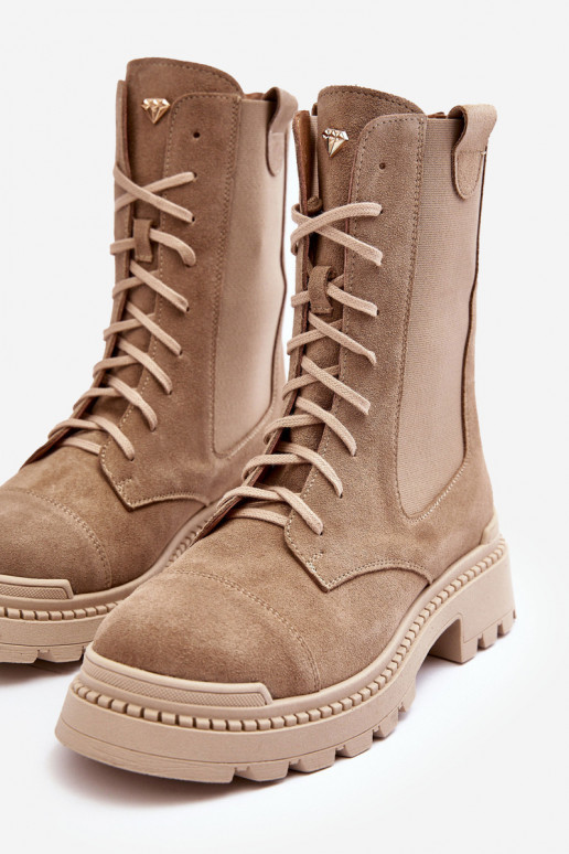 de camurça Feminino Botins de trabalho com atacadores bege Nicole 2836