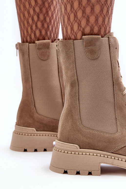 de camurça Feminino Botins de trabalho com atacadores bege Nicole 2836