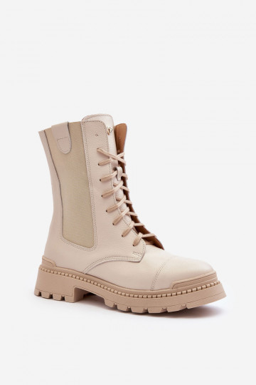 Pele Feminino Botins de trabalho com atacadores cor de marfim Nicole 2836 2