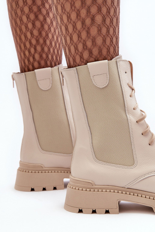 Pele Feminino Botins de trabalho com atacadores cor de marfim Nicole 2836