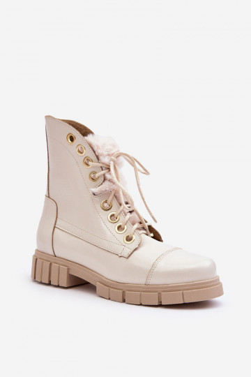 Botas femininas de couro com forro de pelúcia na cor marfim LeĮskis 3296 2