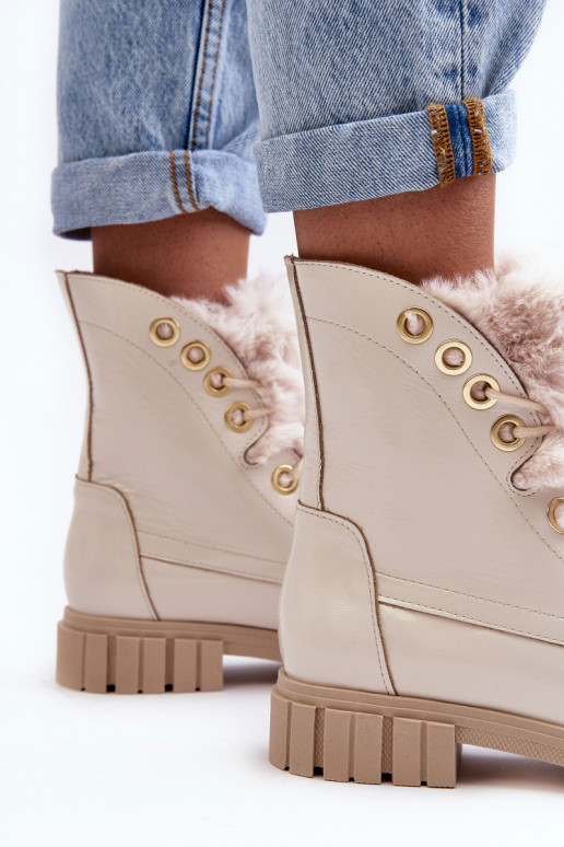 Pele Botas femininas com um casaco de pele cor de marfim LeParaski 3296