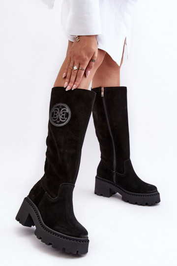 Feminino de camurça botas Contra a estrada cor preta LeParaski 3367 2